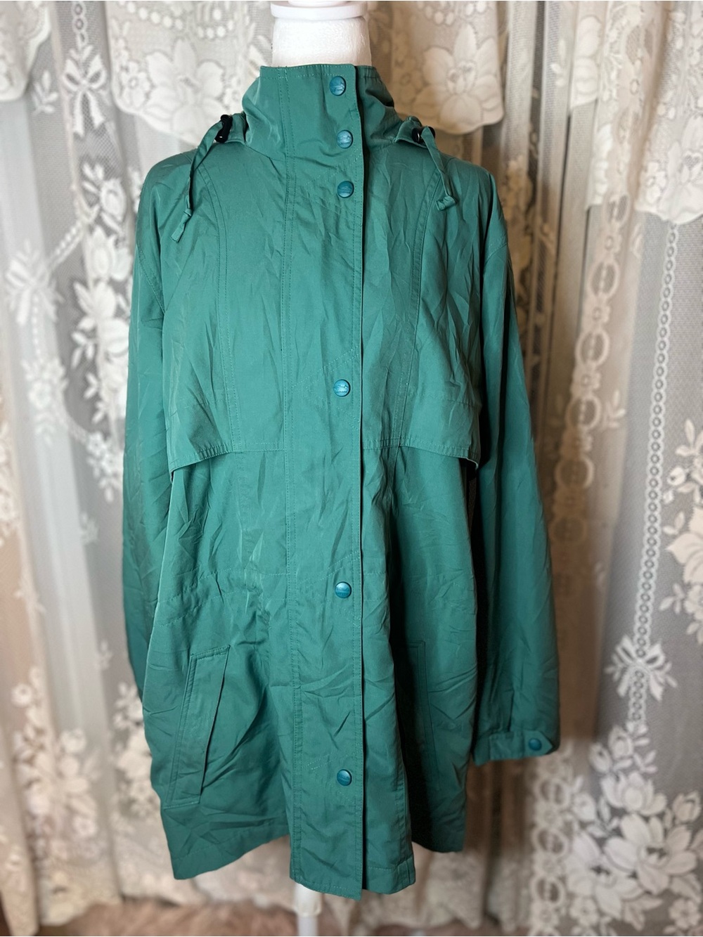 90s Vintage L.L. Bean Women's Teal Hooded Utility Rain Jacket Large